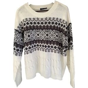 NEW Lane Bryant White & Gray Fair Isle Sweater Size 18/20 Crewneck Long Sleeve